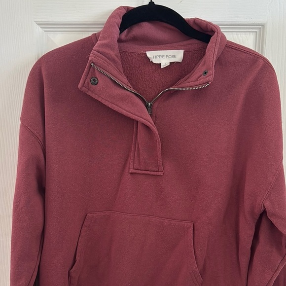 Hippie Rose Burgundy Snap Collar Cropped Pullover - Picture 2 of 5
